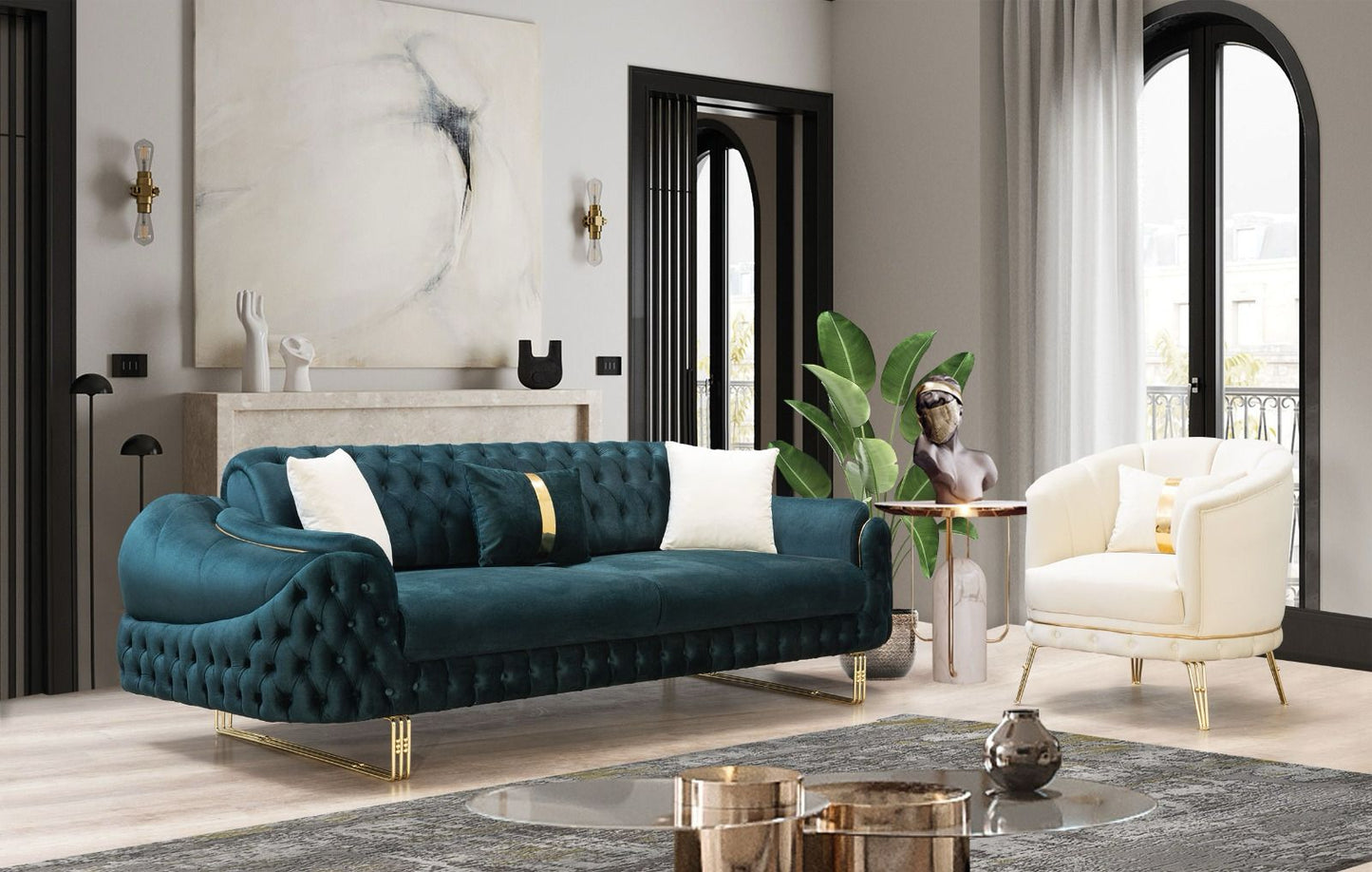 Mobilya Koltuk marka lüks tasarımlı Hilton koltuk takımı siyah beyaz yastıklı salon dekoru