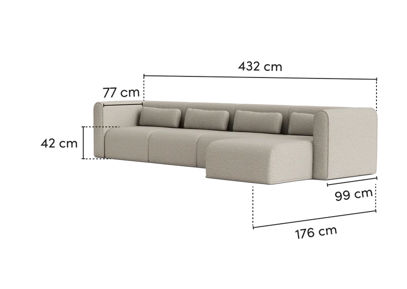 Bej renk büyük köşe koltuk 432 cm uzunluğunda modern tasarımla Mobilya Koltuk markası