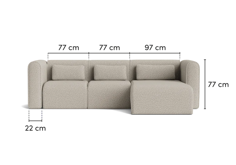 Mobilya Koltuk gri kumaşlı modern L şekli kanepe 77x77x97 cm ölçülerinde