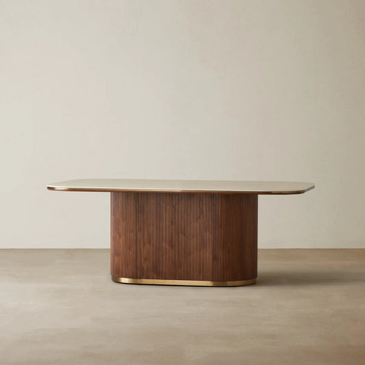 Mobilya Koltuk marka modern ahşap yemek masası şık tasarımlı oval krem renk üst yüzey