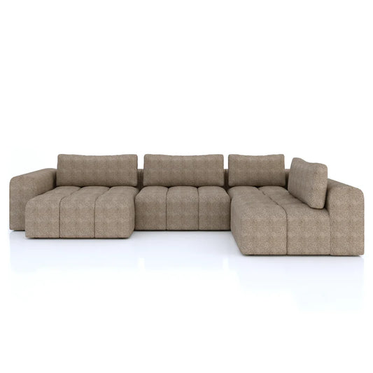 Bej renkli yumuşak dokulu modern köşe koltuk geniş oturma alanı ile konforlu