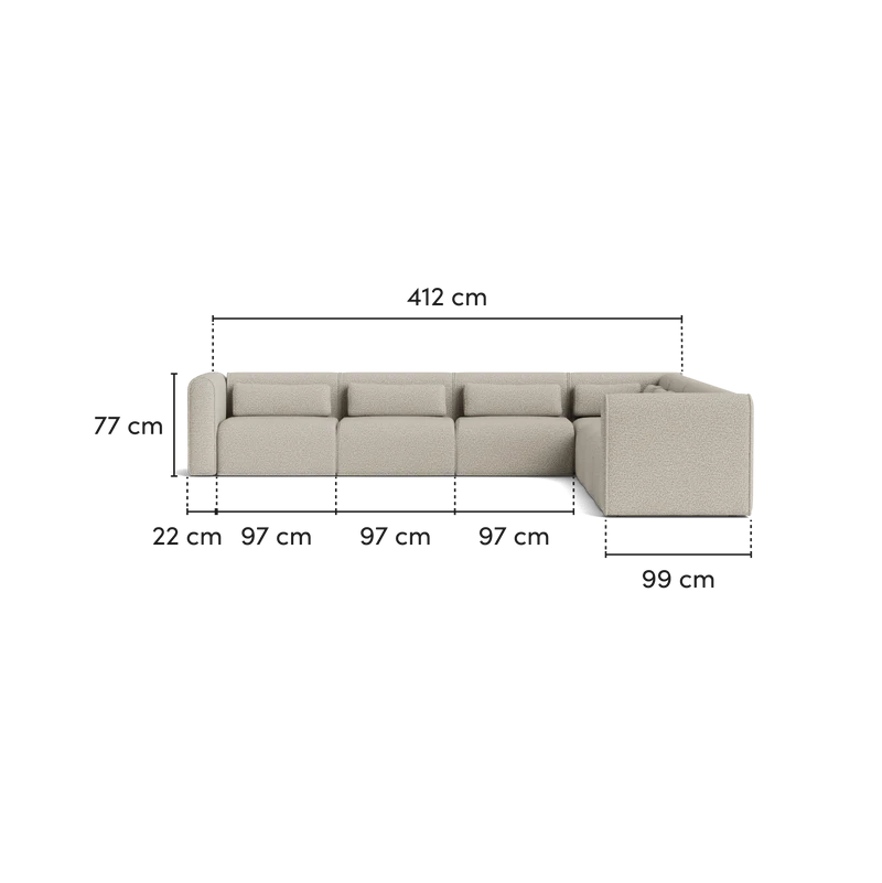 Mobilya Koltuk açık krem köşe koltuk 412 cm genişlik ve modern tasarım