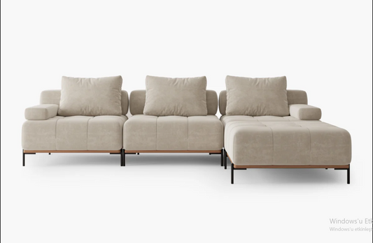 Mobilya Koltuk bej renkli modern L şekilli rahat üçlü köşe kanepe