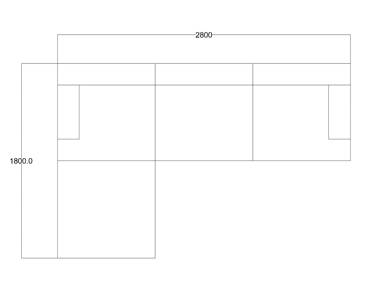 Mobilya Koltuk L şeklinde köşe koltuk ölçüleri 280x180 cm plan görünümü