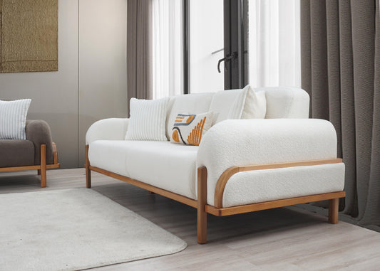 Mobilya Koltuk beyaz lotus koltuk takımı modern ahşap detaylı oturma odası kanepe