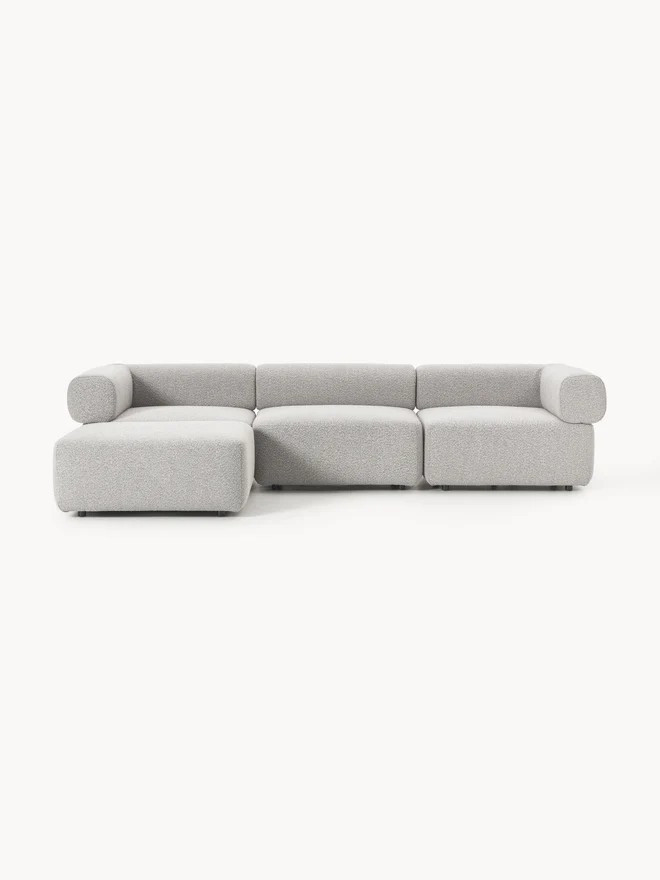 Modern tasarımlı gri modüler köşe koltuk rahat oturma alanı ve minimalist görünüm