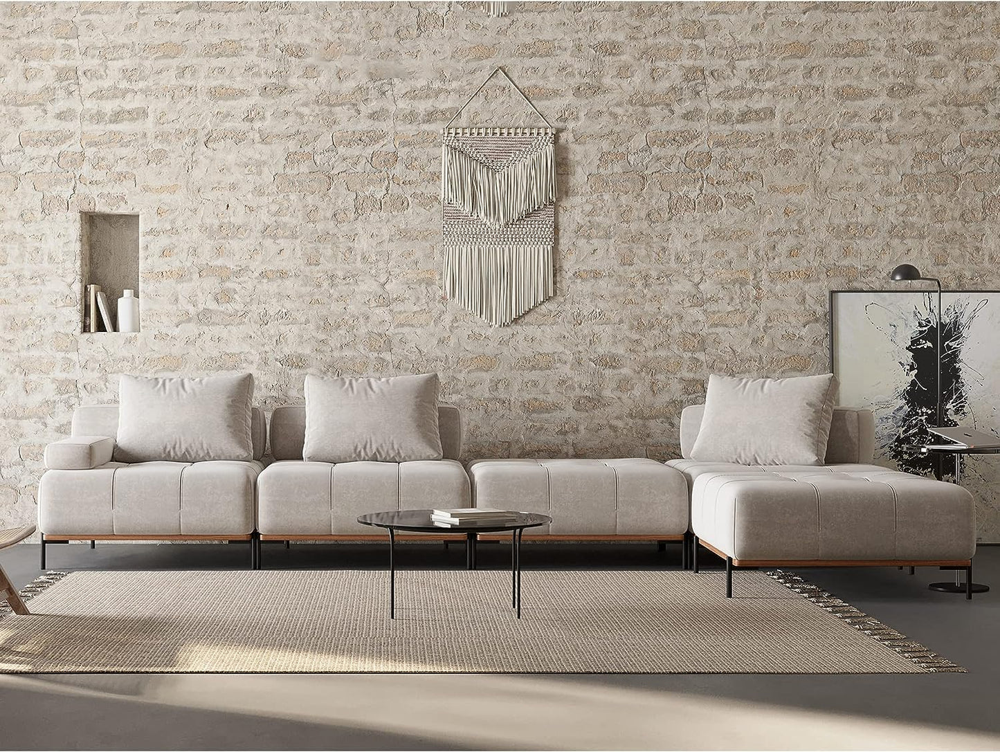 Mobilya Koltuk orta açık gri renk modern kumaş geniş köşe koltuk salon kullanımı için