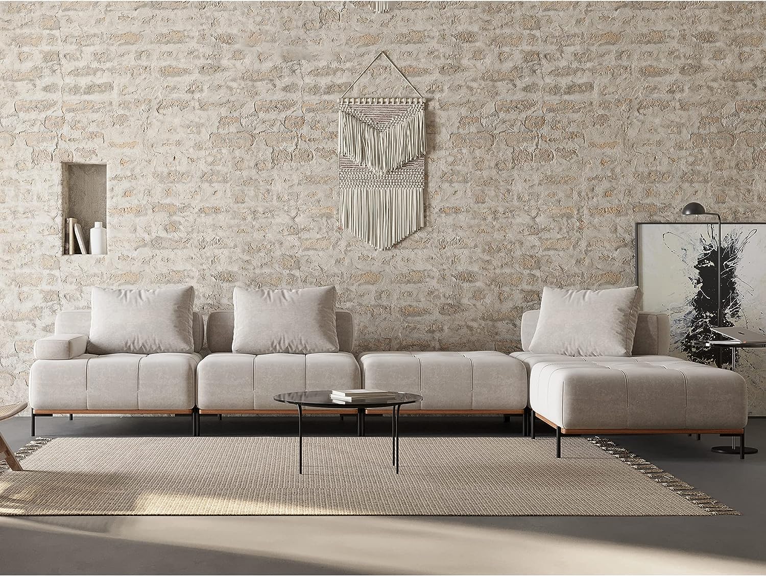 Mobilya Koltuk orta açık gri renk modern kumaş geniş köşe koltuk salon kullanımı için
