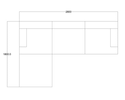 Mobilya Koltuk L şeklinde köşe koltuk ölçüleri 280x180 cm plan görünümü